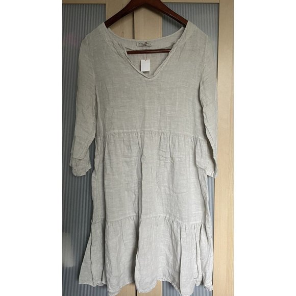 francesca bettini Dresses & Skirts - Francesca Bettini Sand Midi Linen Dress S Small Made in Italy Adjustable Sleeves